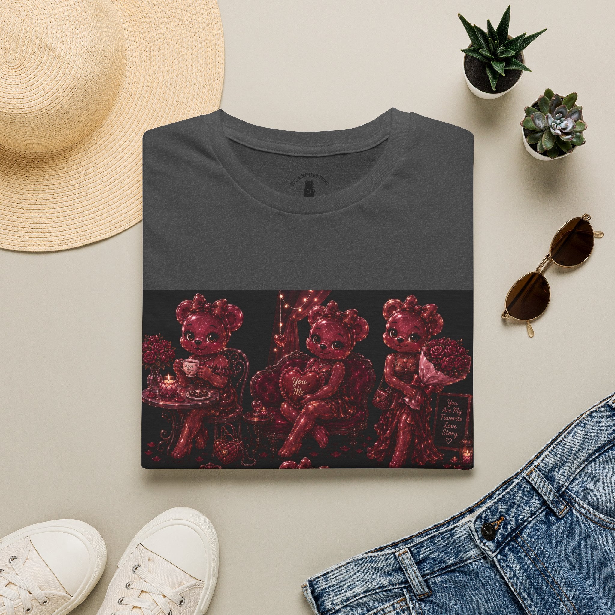 Glitter Wine Red Oozy Gala Bear Pin Up- Adult Graphic Shirt (18+)