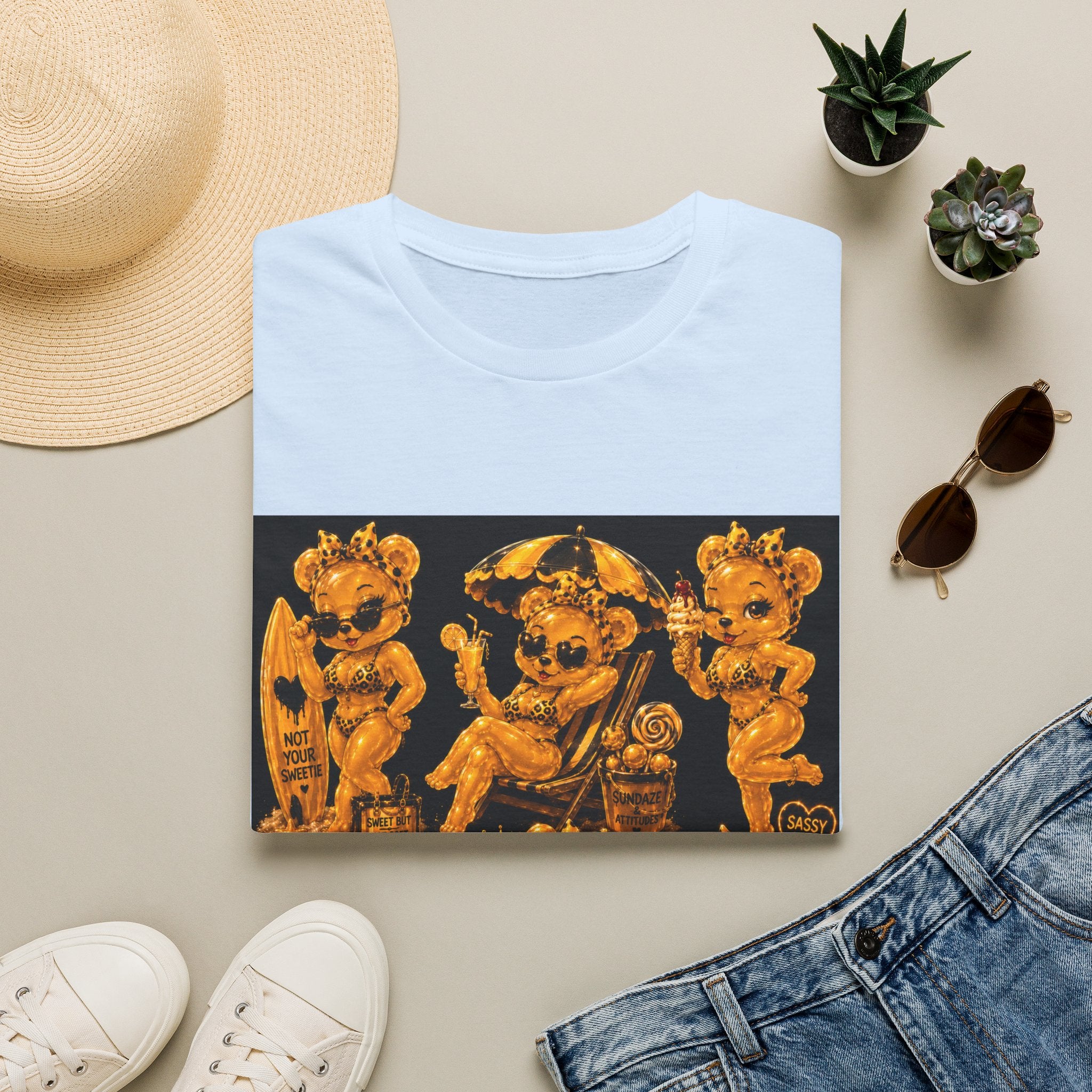 Vintage Style Oozy Bear Beach Babe Pin Up- Adult Graphic Shirt (18+)