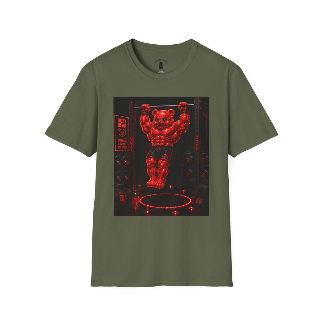 Bar Lifting Fitness Workout, Crimson Oozy Buff Bear Gummy Gym Addition- Adult Graphic Shirt