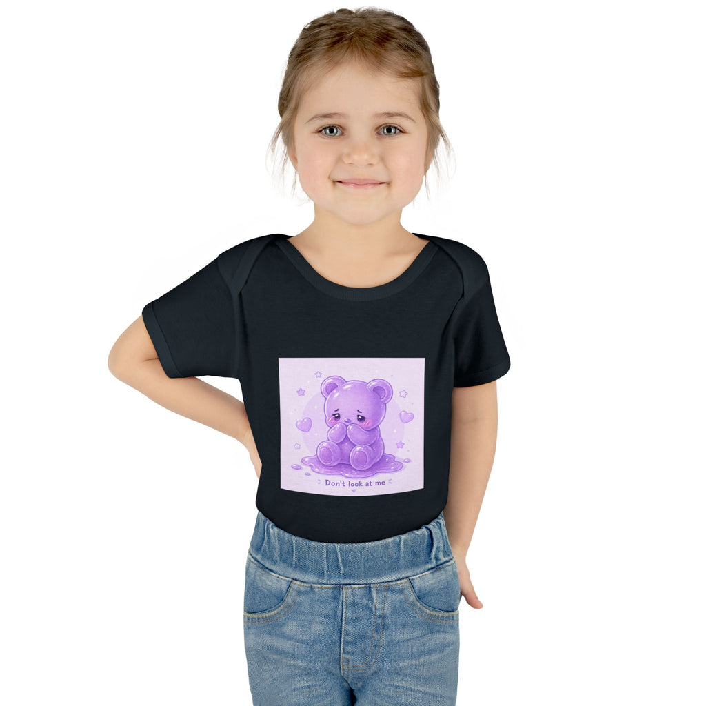 Purple Gooey Gummy Shy bear Baby Bodysuit - "Don't Look at Me" Cute Infant Onesie