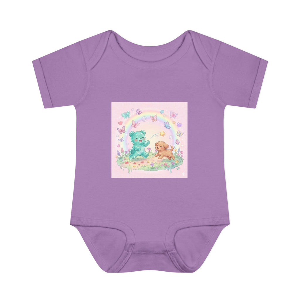 Gooey Gummy Playing Fetch with Puppy, Cute Infant Onesie