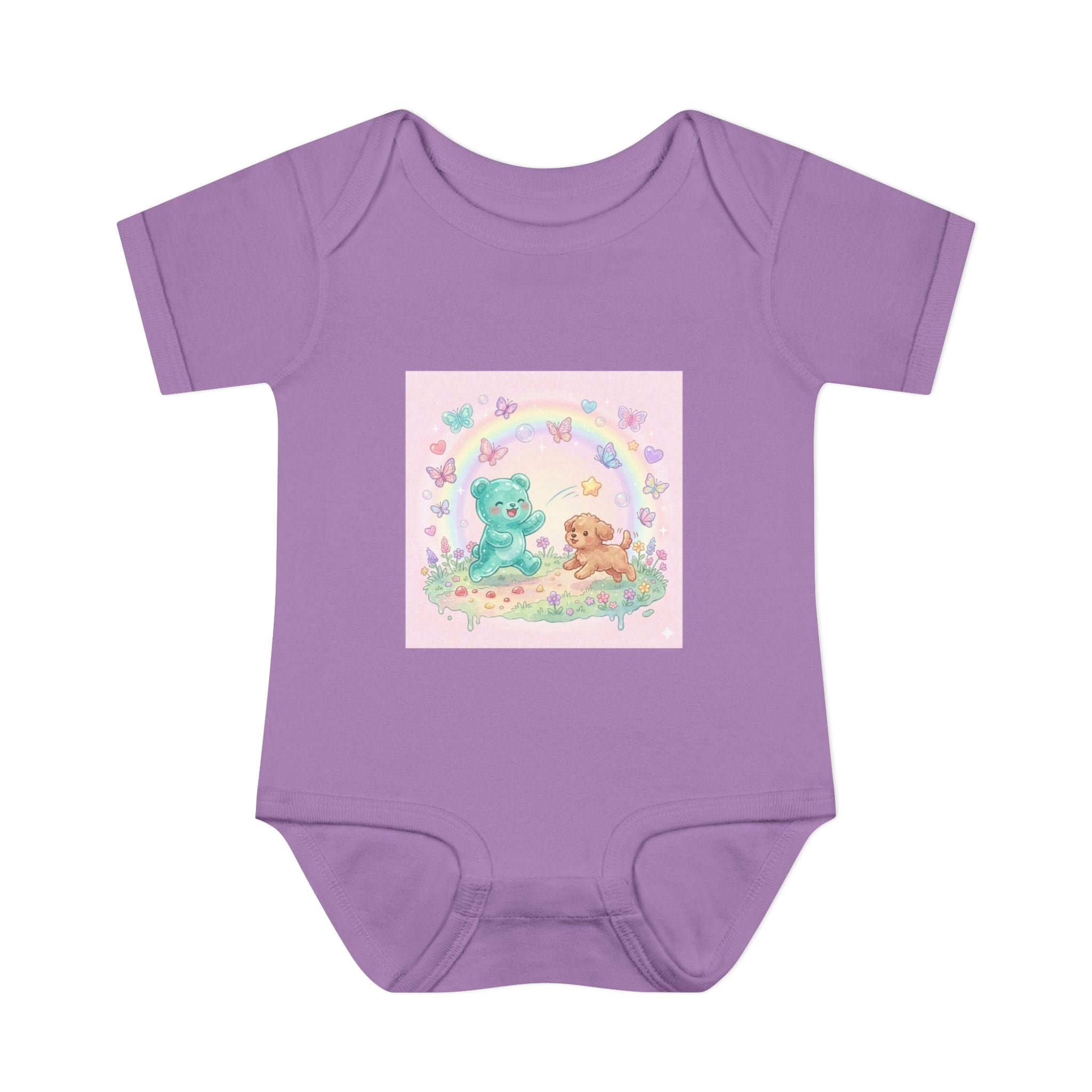 Gooey Gummy Playing Fetch with Puppy, Cute Infant Onesie