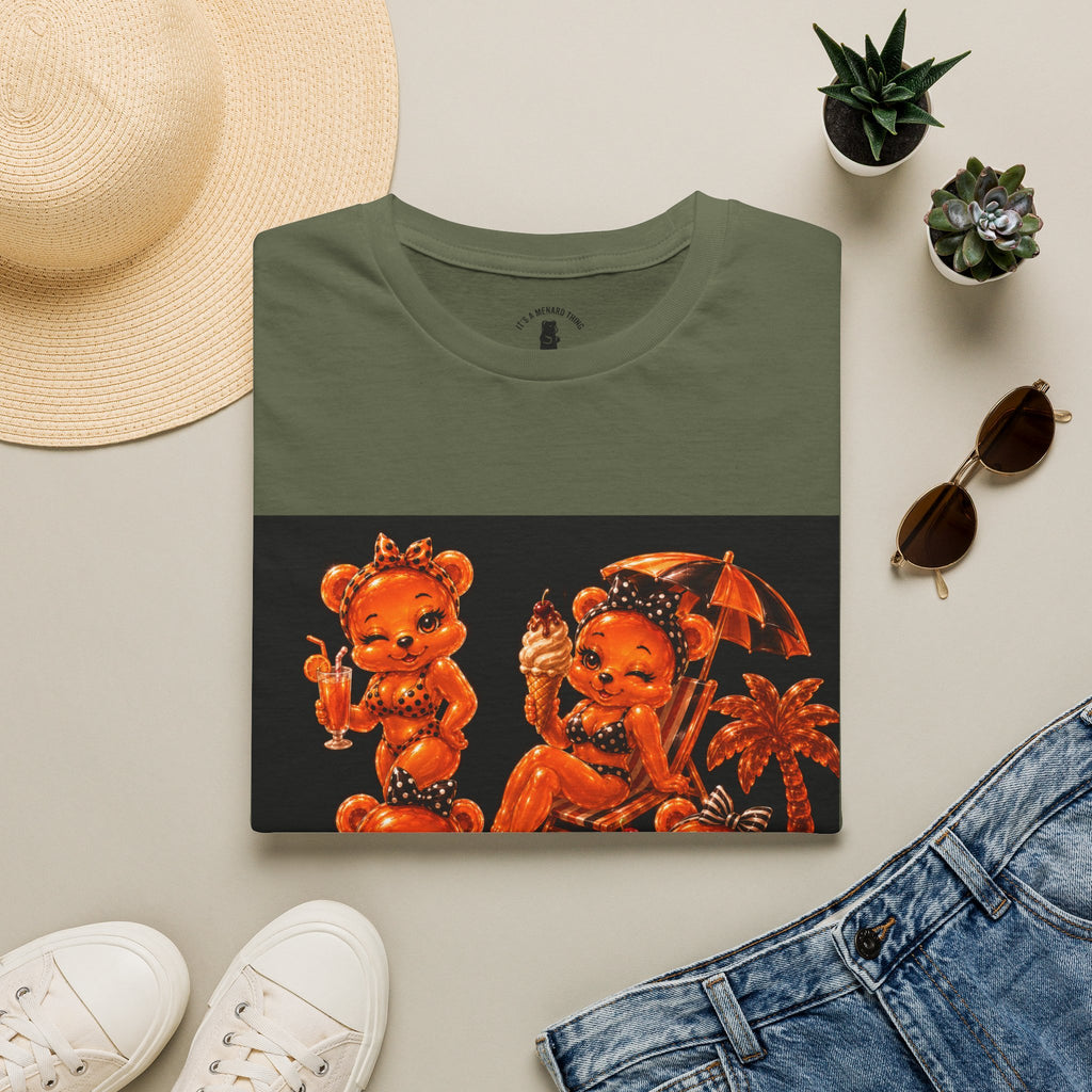 Retro Orang Beach Pin Up Oozy Bear Babe- Adult Graphic Shirt (18+)