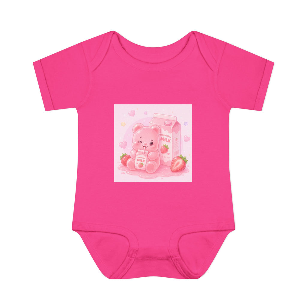 Pink Strawberry Milk Gooey Gummy Bear Infant Bodysuit