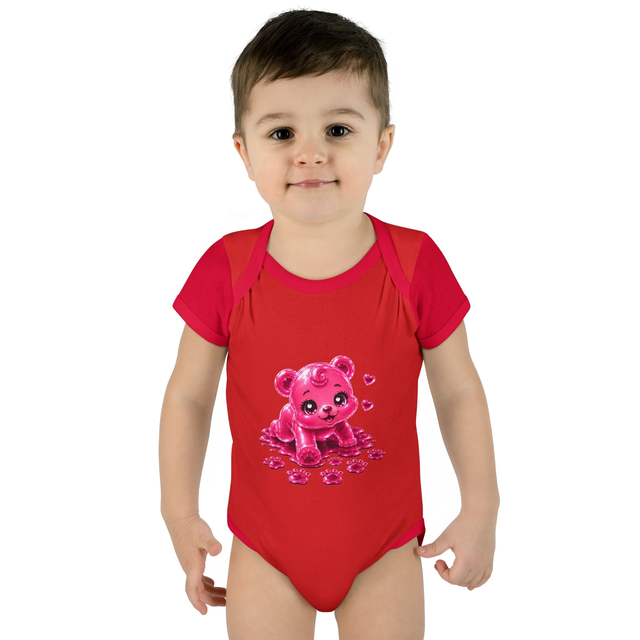 Messy Play Time, Crawling Steps Pink Oozy Baby Gummy Bear Cutie Addition- Graphic Onesie