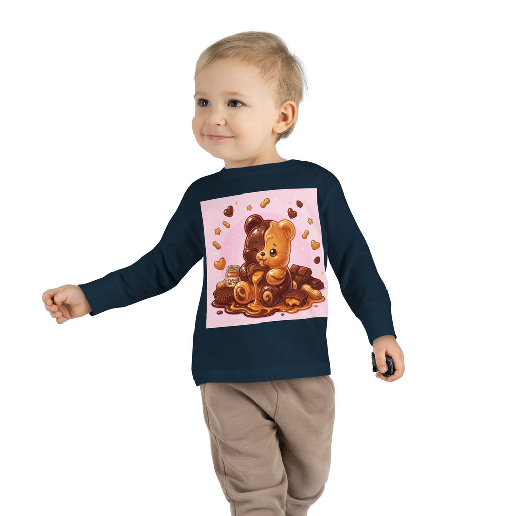 Chocolate and Peanut Butter swirl Delight, Oozy Bear Friend- Kids Graphic Long Sleeve Shirt