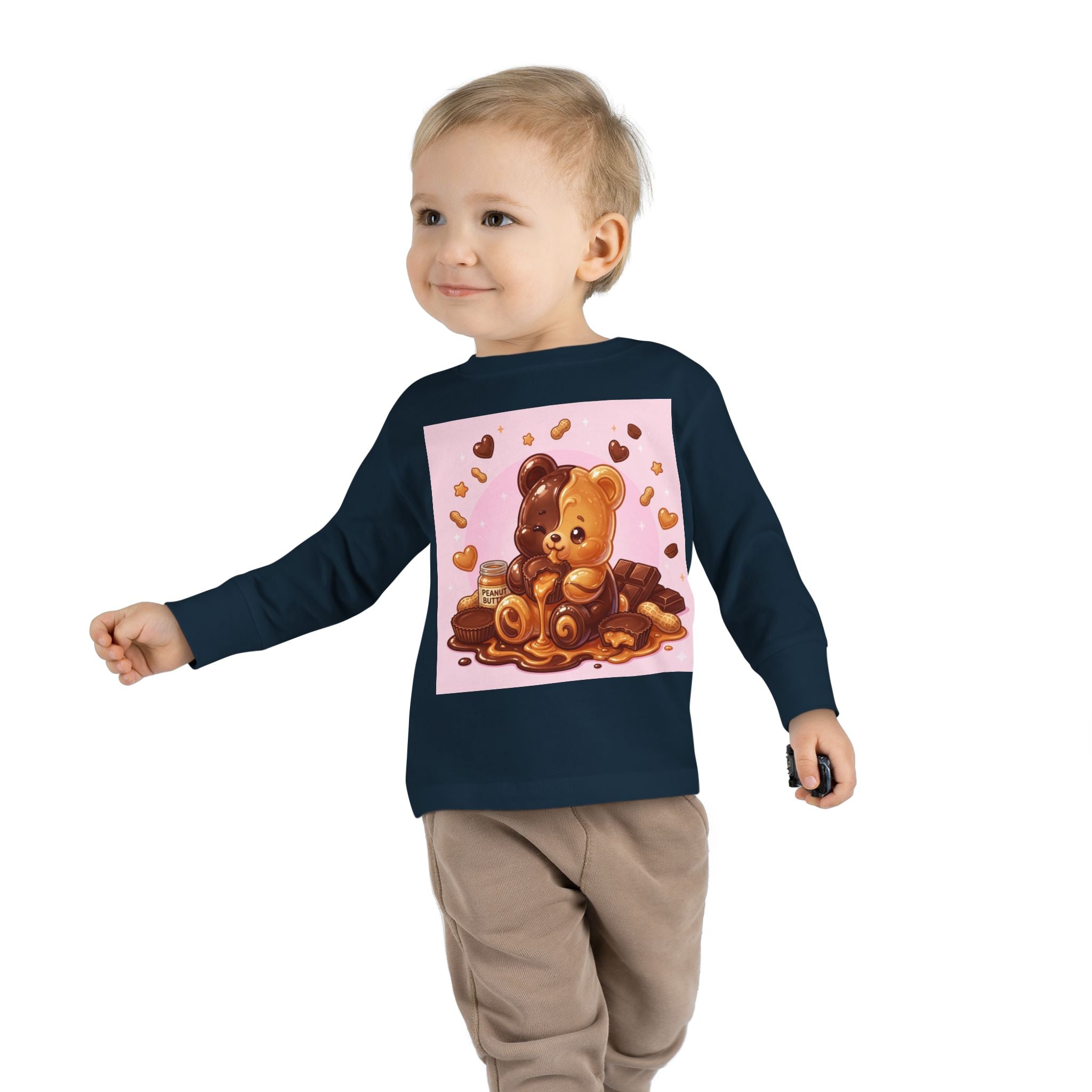 Chocolate and Peanut Butter swirl Delight, Oozy Bear Friend- Kids Graphic Long Sleeve Shirt
