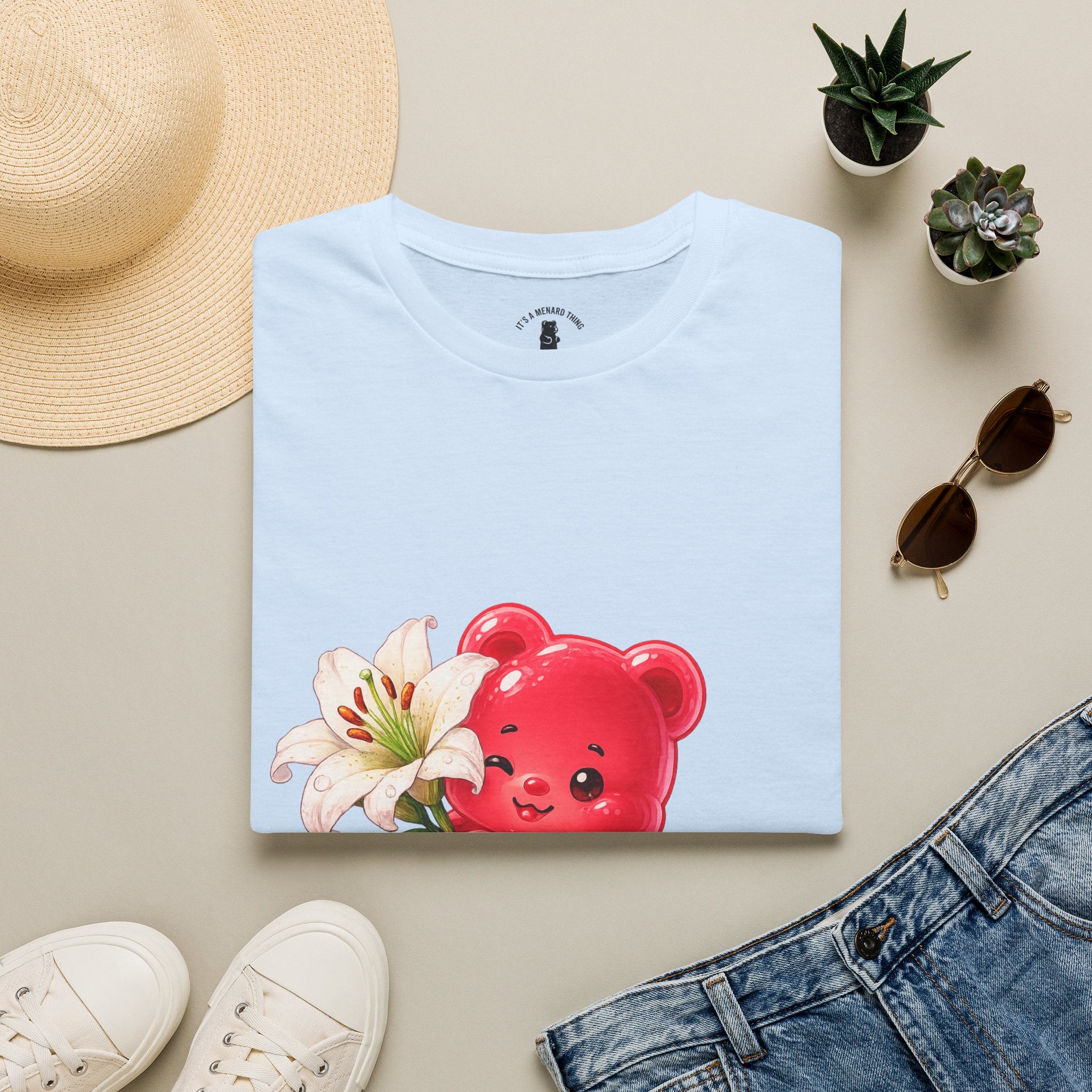 White Casa Blanca Lily, Red Oozy Bear Special Flower Edition- Graphic Shirt