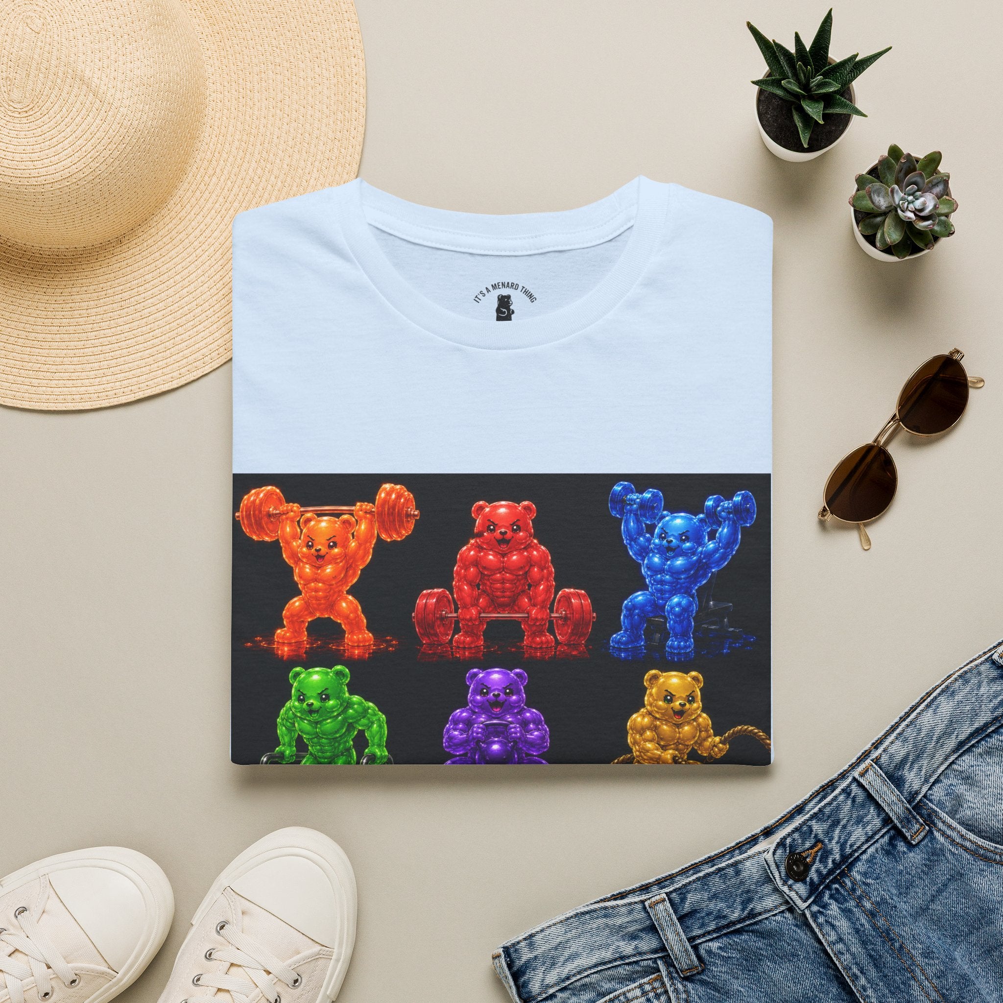 Gummy Grid of Oozy Buff Bears Workout- Adult Graphic Shirt