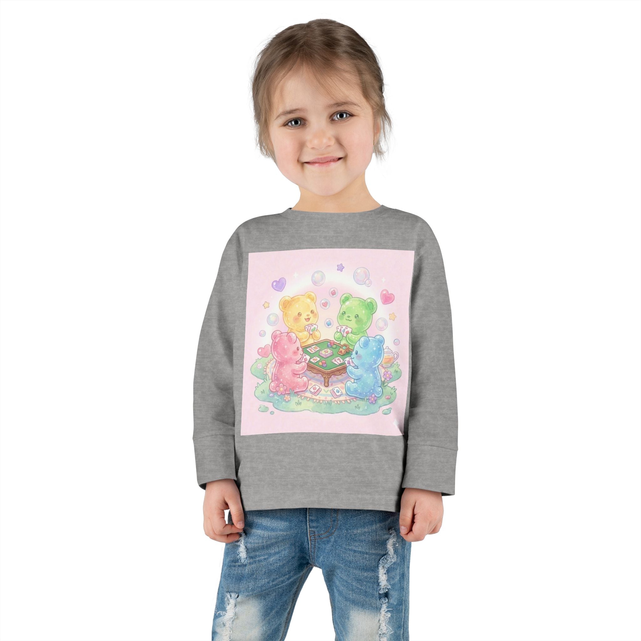 Playing Cards Together, Oozy Bear Friends Group- Graphic Long Sleeve Shirt