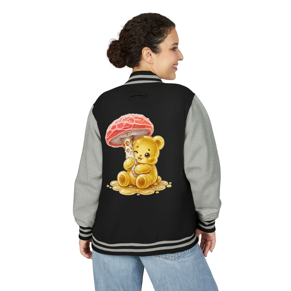 Special Orange Mushroom, Yellow Oozy Gummy Bear- Letterman Graphic Jacket