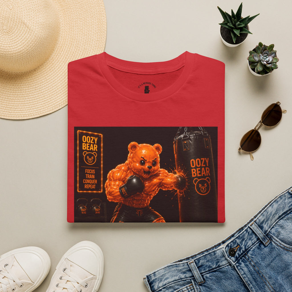 Retro Fighting Ring Workout, Orange Oozy Buff Bear Gummy Gym Addition- Adult Graphic Shirt