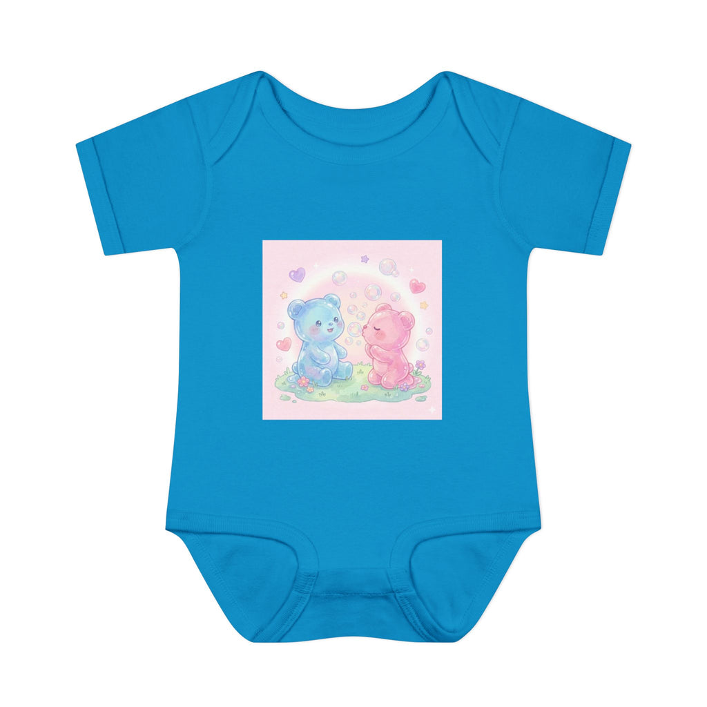 Baby Bodysuit — Pastel Blue & Pink Gooey Gummy Bears Cute Newborn Onesie