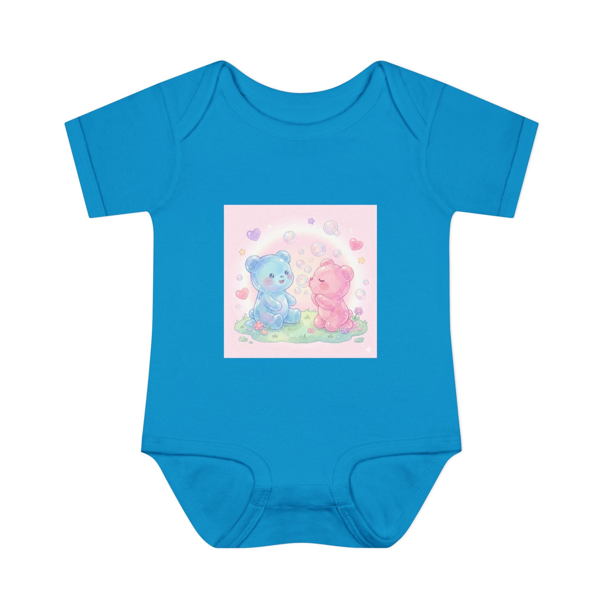 Baby Bodysuit — Pastel Blue & Pink Gooey Gummy Bears Cute Newborn Onesie
