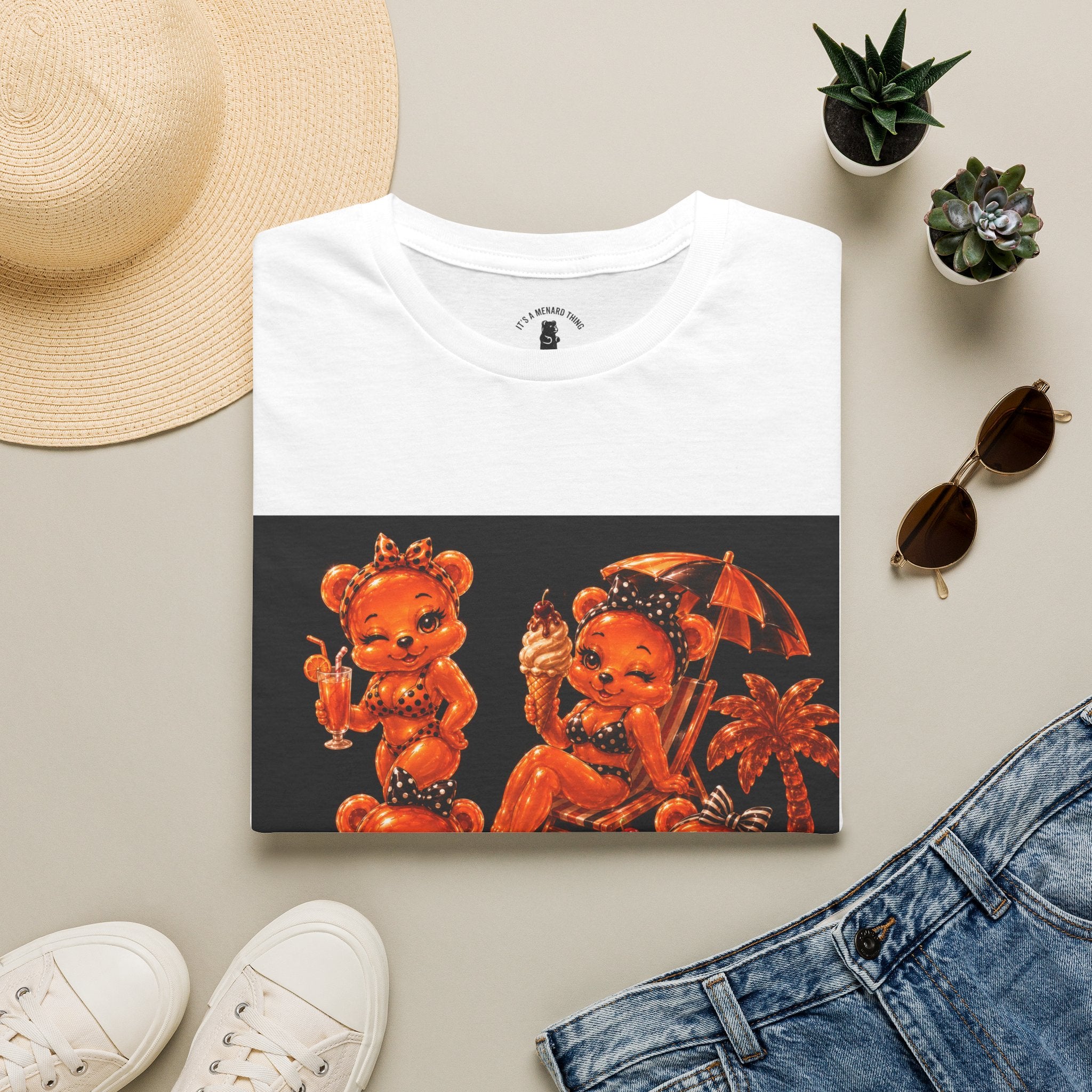 Retro Orang Beach Pin Up Oozy Bear Babe- Adult Graphic Shirt (18+)