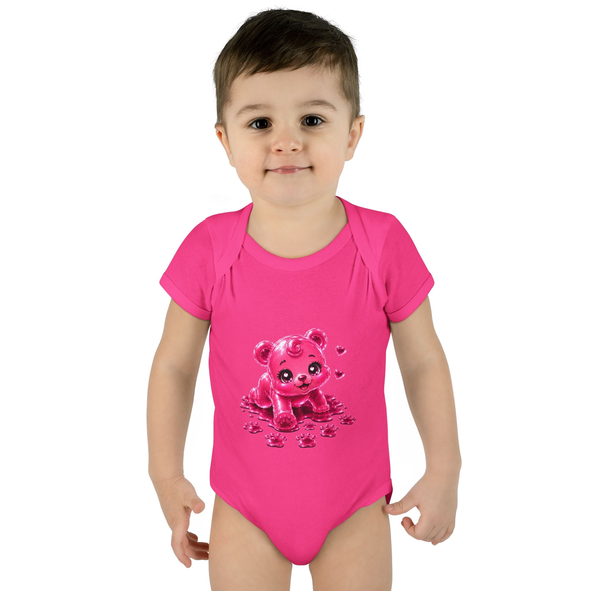 Messy Play Time, Crawling Steps Pink Oozy Baby Gummy Bear Cutie Addition- Graphic Onesie