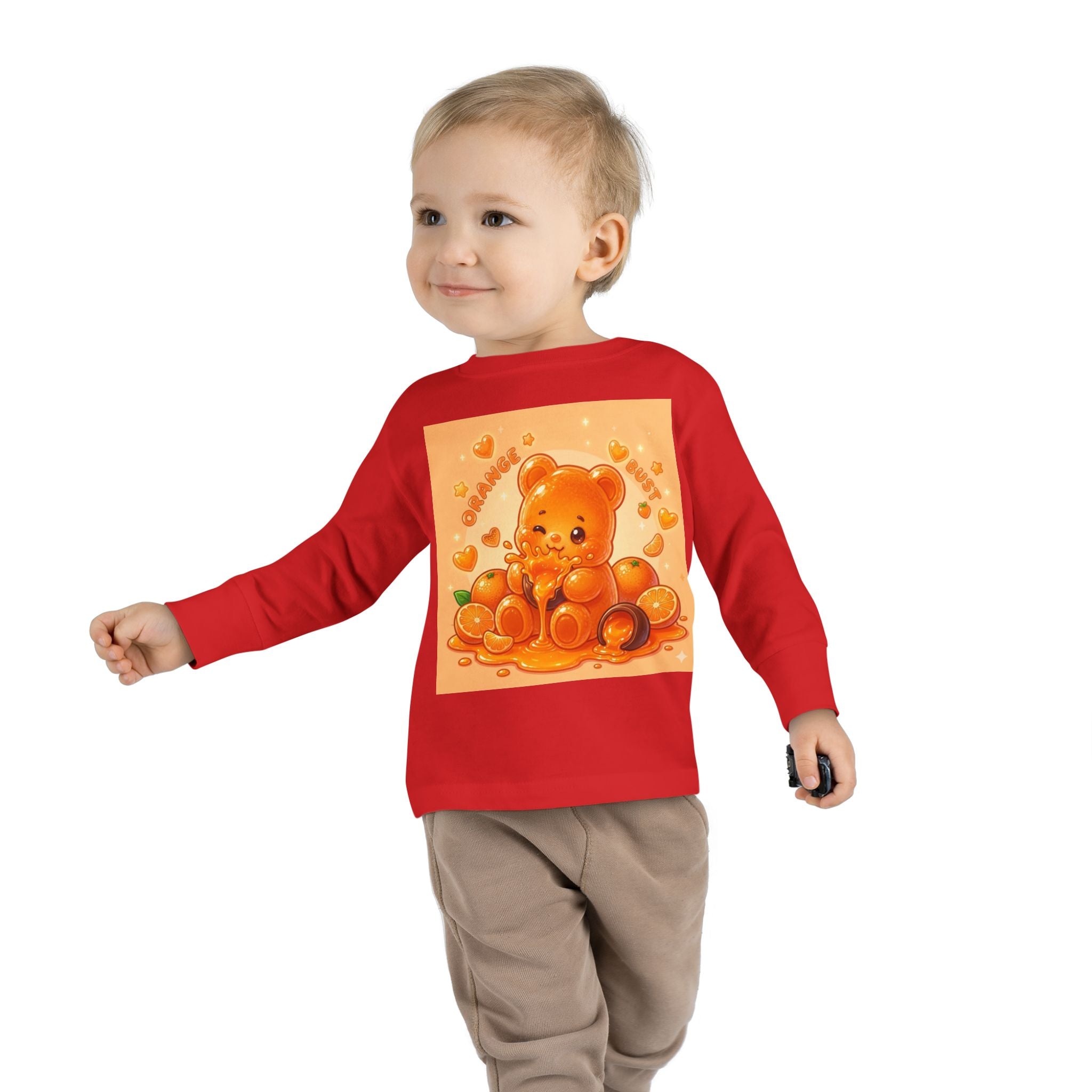 Sweet Ripe Orange, Oozy Fruit Gummy Bear Friend- Kids Long Sleeve Graphic Shirt