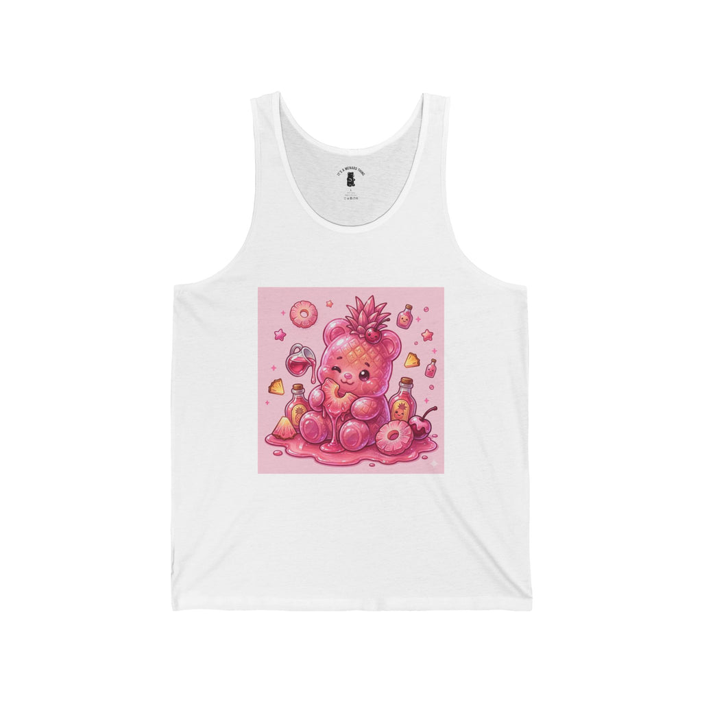 Pink Pineapple Exotic Fruit, Gooey Gummy Bear Friend — Kawaii Graphic Illustration