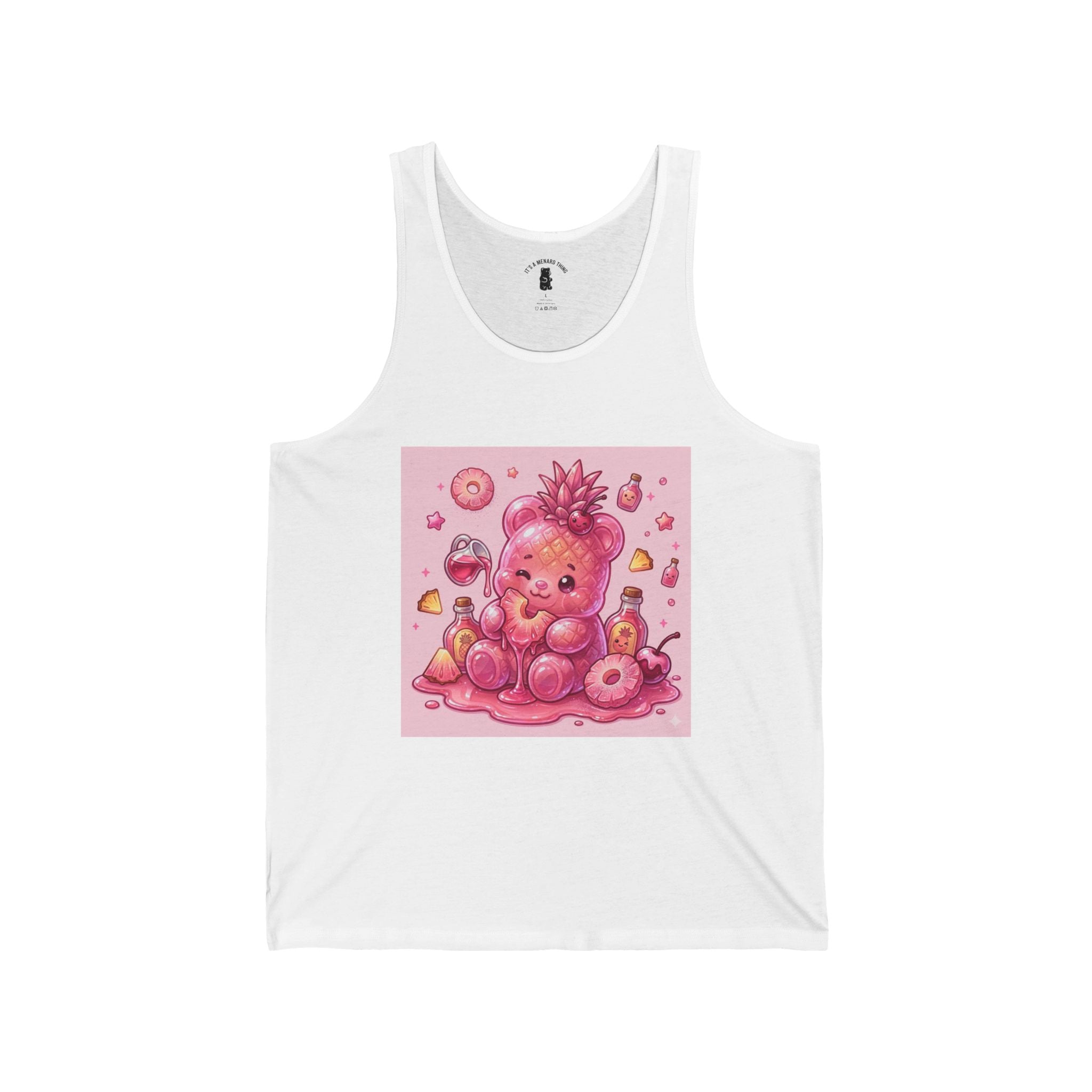 Pink Pineapple Exotic Fruit, Gooey Gummy Bear Friend — Kawaii Graphic Illustration