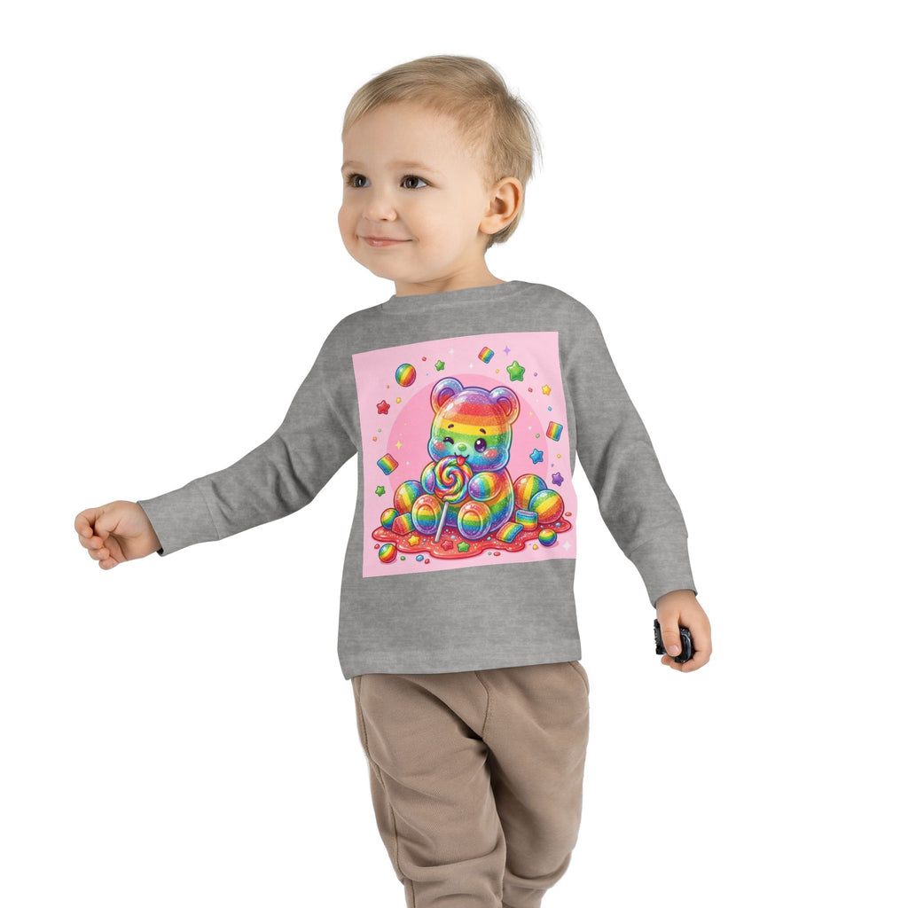 Rainbow Stripe Oozy Bear Gummy Special- Kids Graphic Long Sleeve Shirt