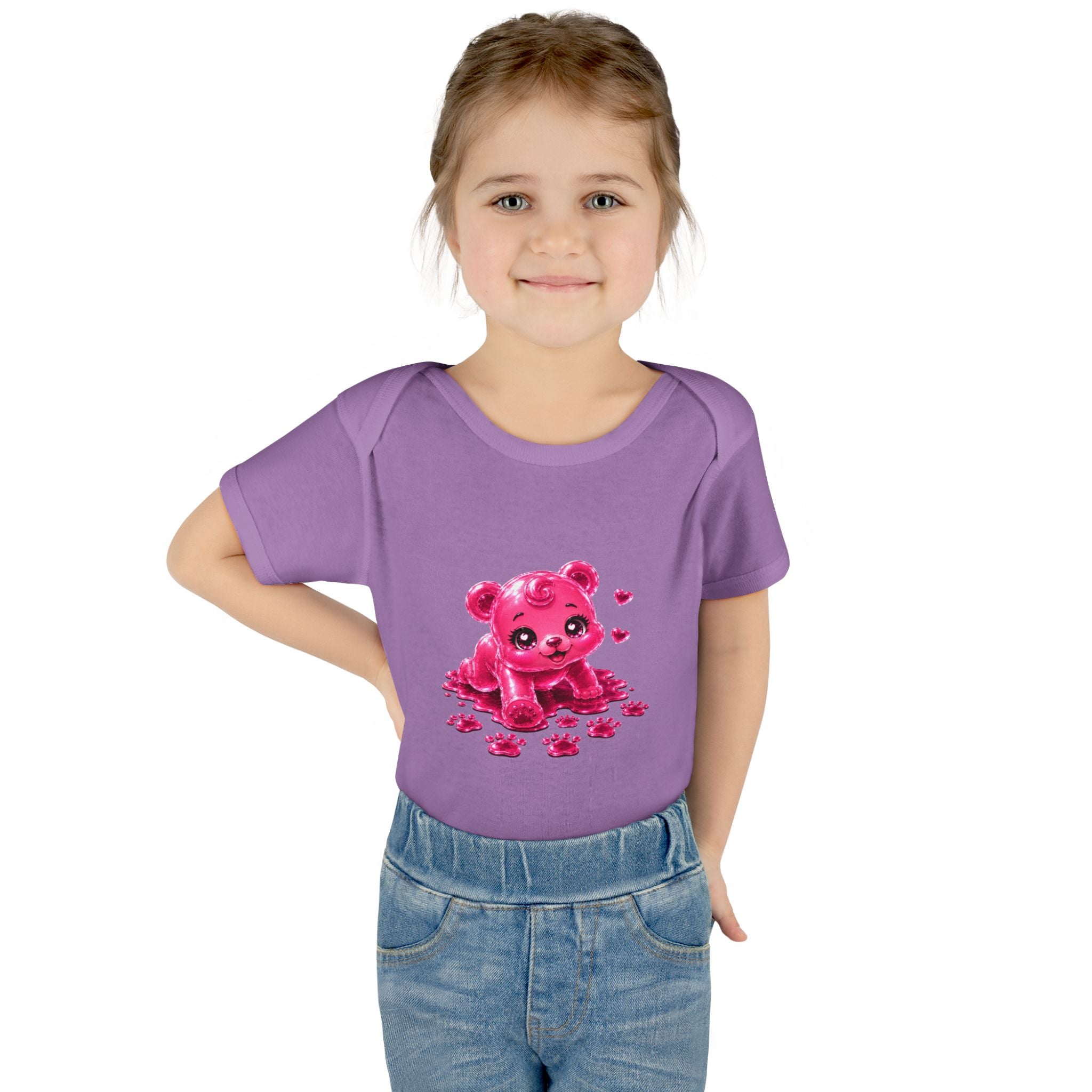 Messy Play Time, Crawling Steps Pink Oozy Baby Gummy Bear Cutie Addition- Graphic Onesie