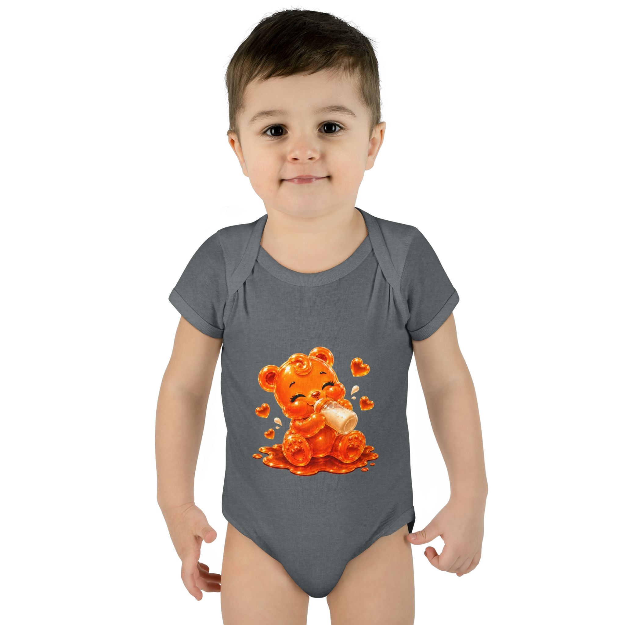 Yummy, Yummy Milk Time Orange Oozy Baby Gummy Bear Cutie Addition- Graphic Onesie