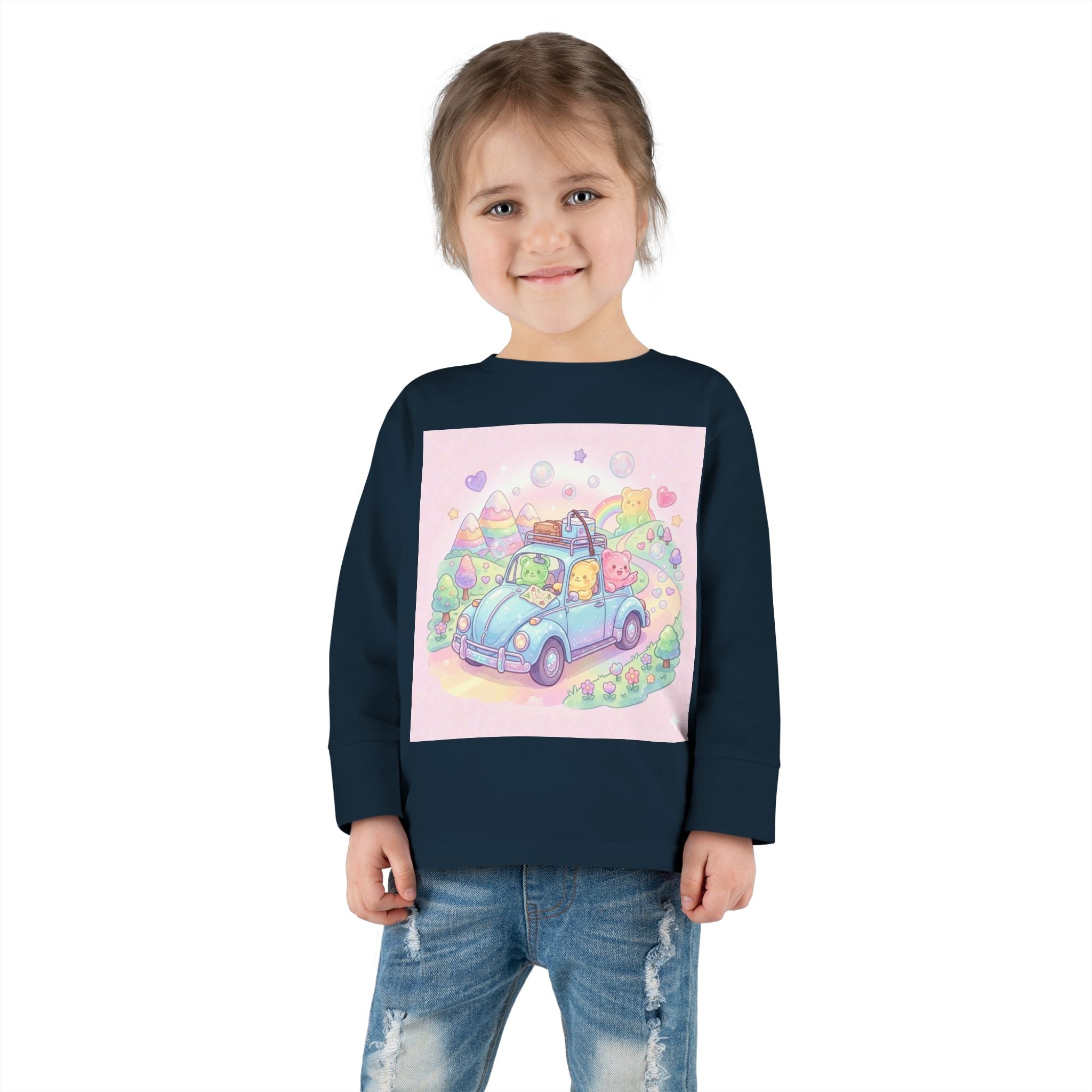 Pastel Car Ride Trip, Oozy Bear Group Friends- Graphic Long Sleeve Shirt