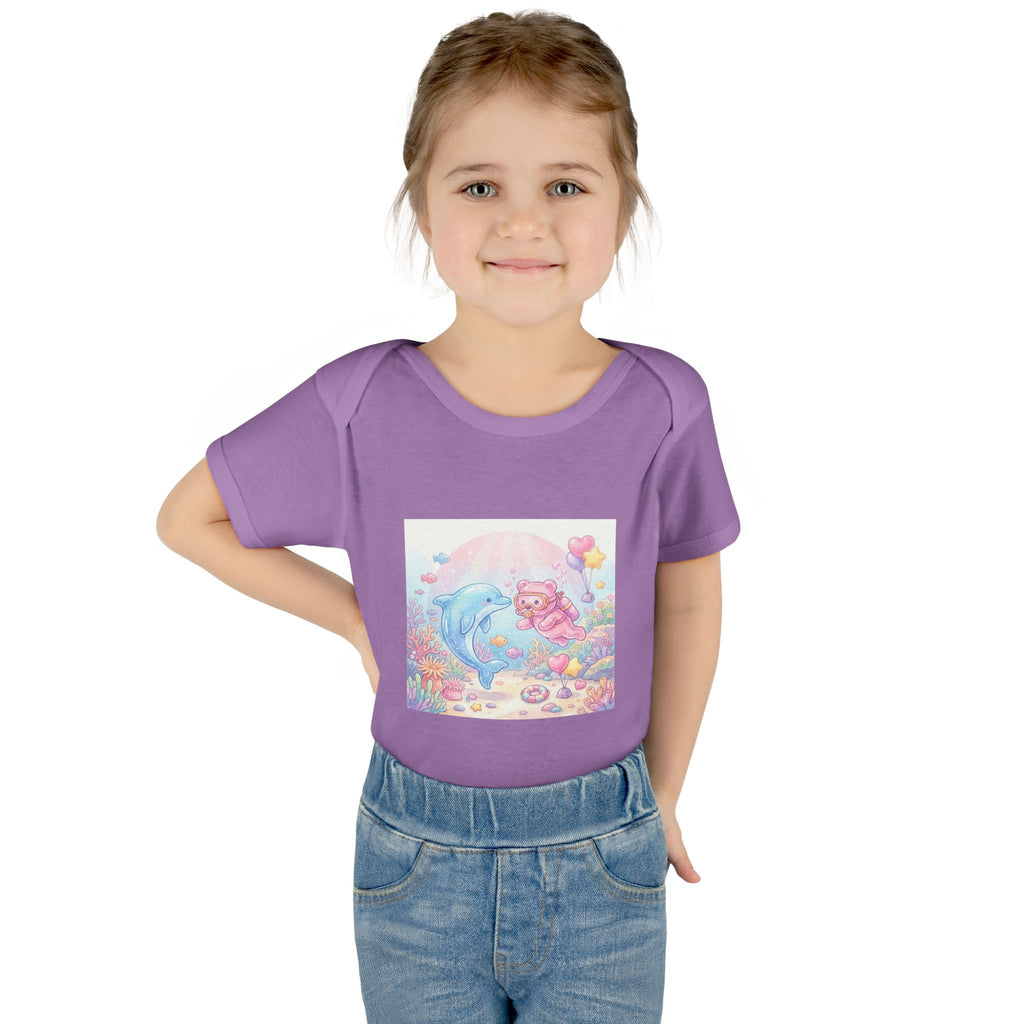 Infant Bodysuit — Pastel Dolphin & Pink Gummy Bear Underwater Baby Onesie