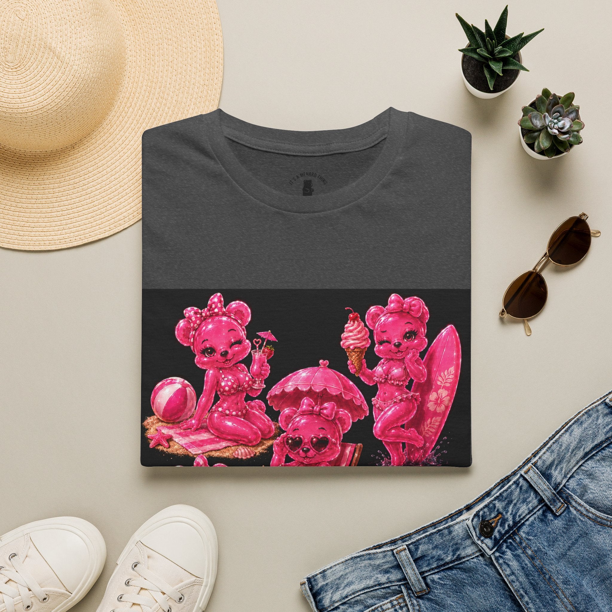 Retro Pink Pin Up Beach Oozy Bear Babe Gummy- Adult Graphic Shirt (+18)
