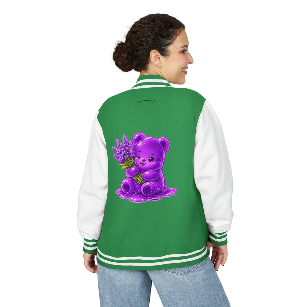 Fresh Lavender Stalk, Special Purple Oozy Bear Gummy Friend- Letterman Graphic Jacket