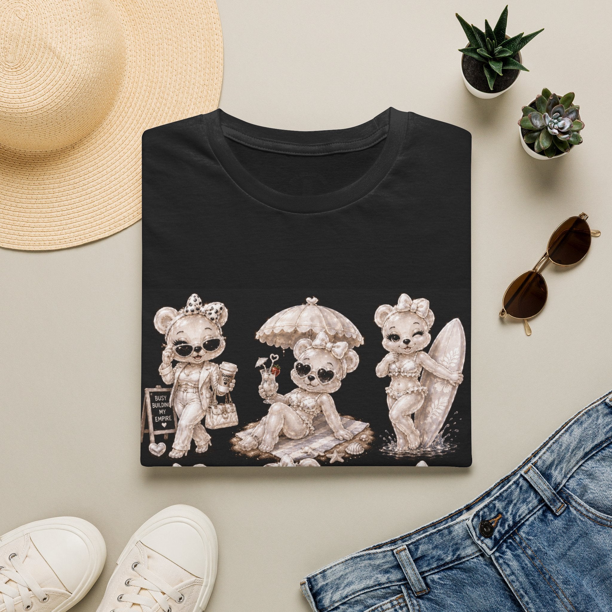 Vintage Kawaii Retro Oozy Bear, Beach Babe Pin Up- Adult Graphic Shirt (18+)