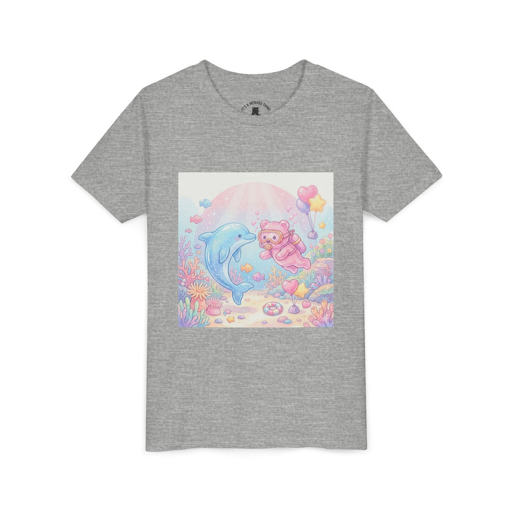 Dolphin & Pink Gooey Gummy Bear Underwater Tee — Pastel Ocean Animal Graphic Shirt