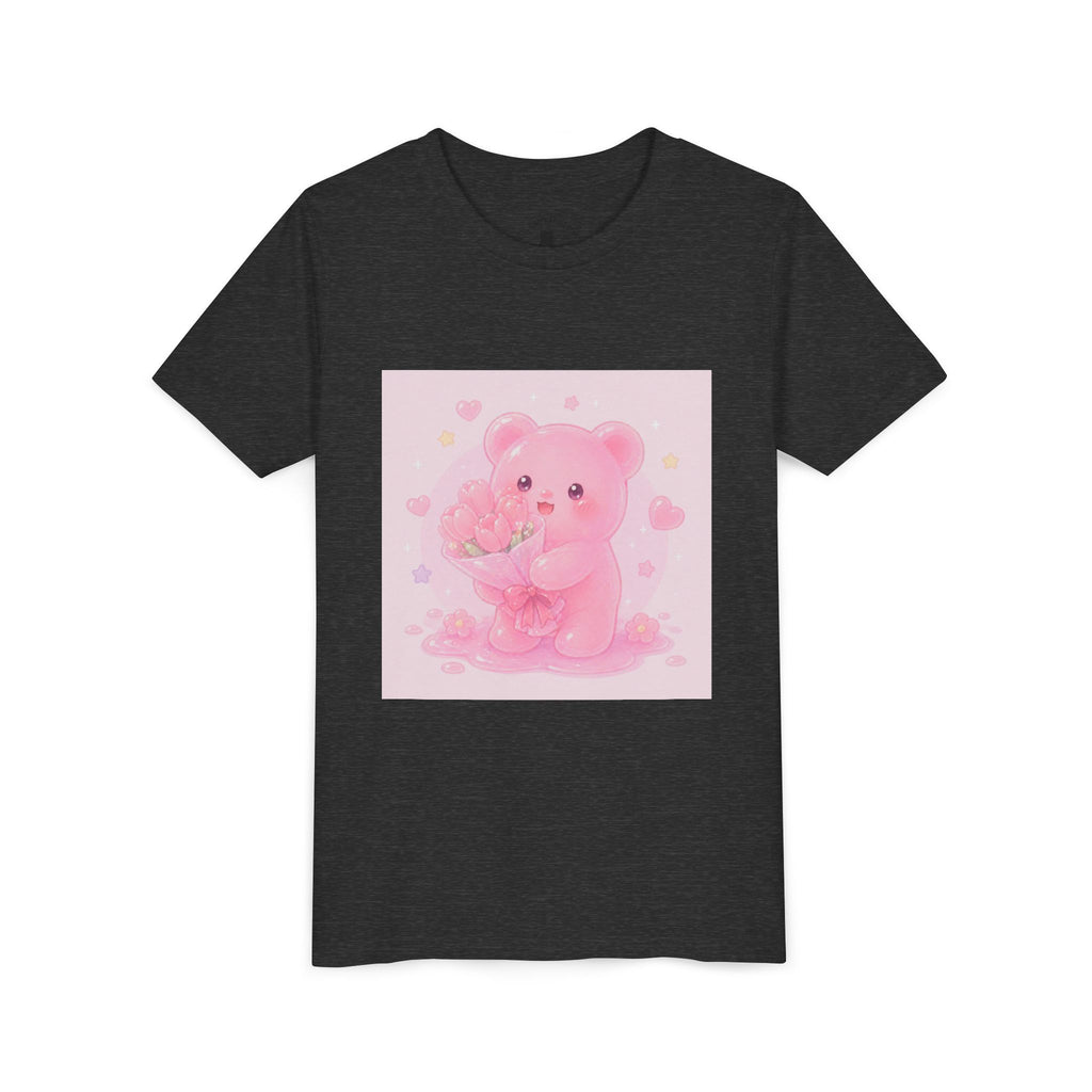 Pink Gooey Gummy Bear Youth Tee – Valentine Gummy Bouquet Kids Shirt