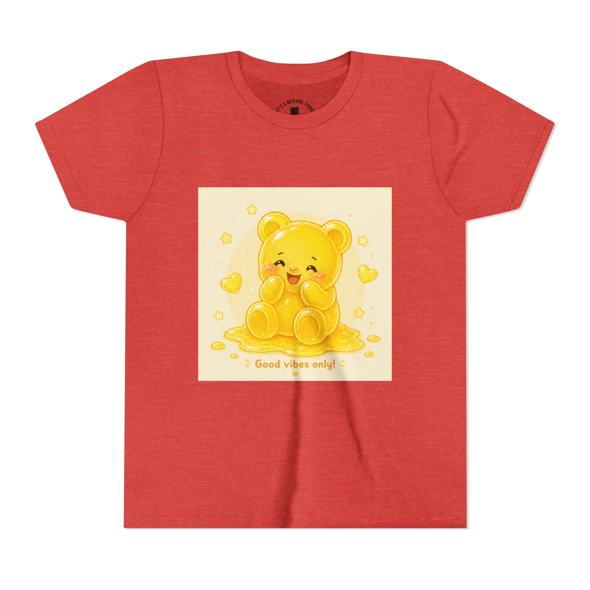 Cute Yellow Gooey Gummy Bear — "Good Vibes Only" Youth Short Sleeve Shirt