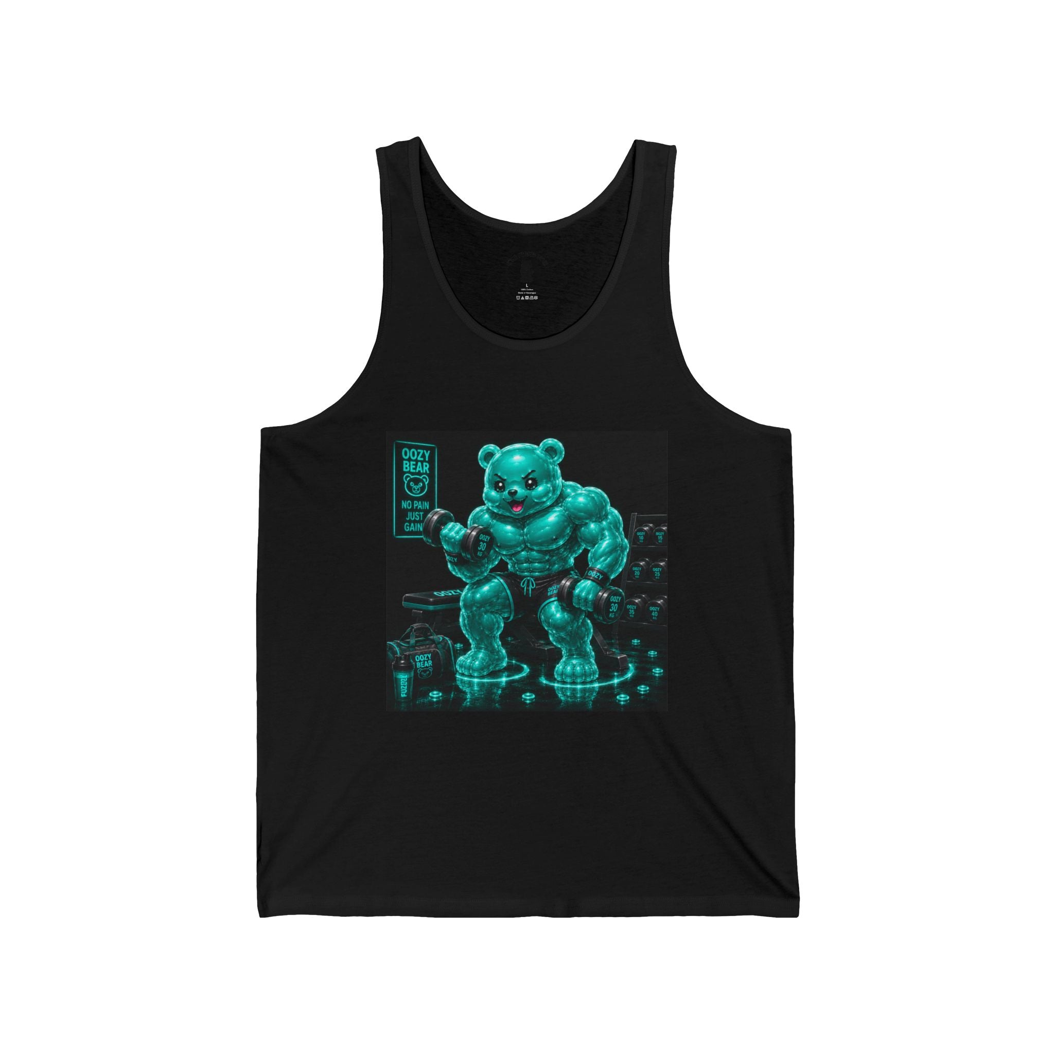 Neon Teal Workout, Oozy Buff Bear Gummy Gym Workout- Adult Graphic Tank Top