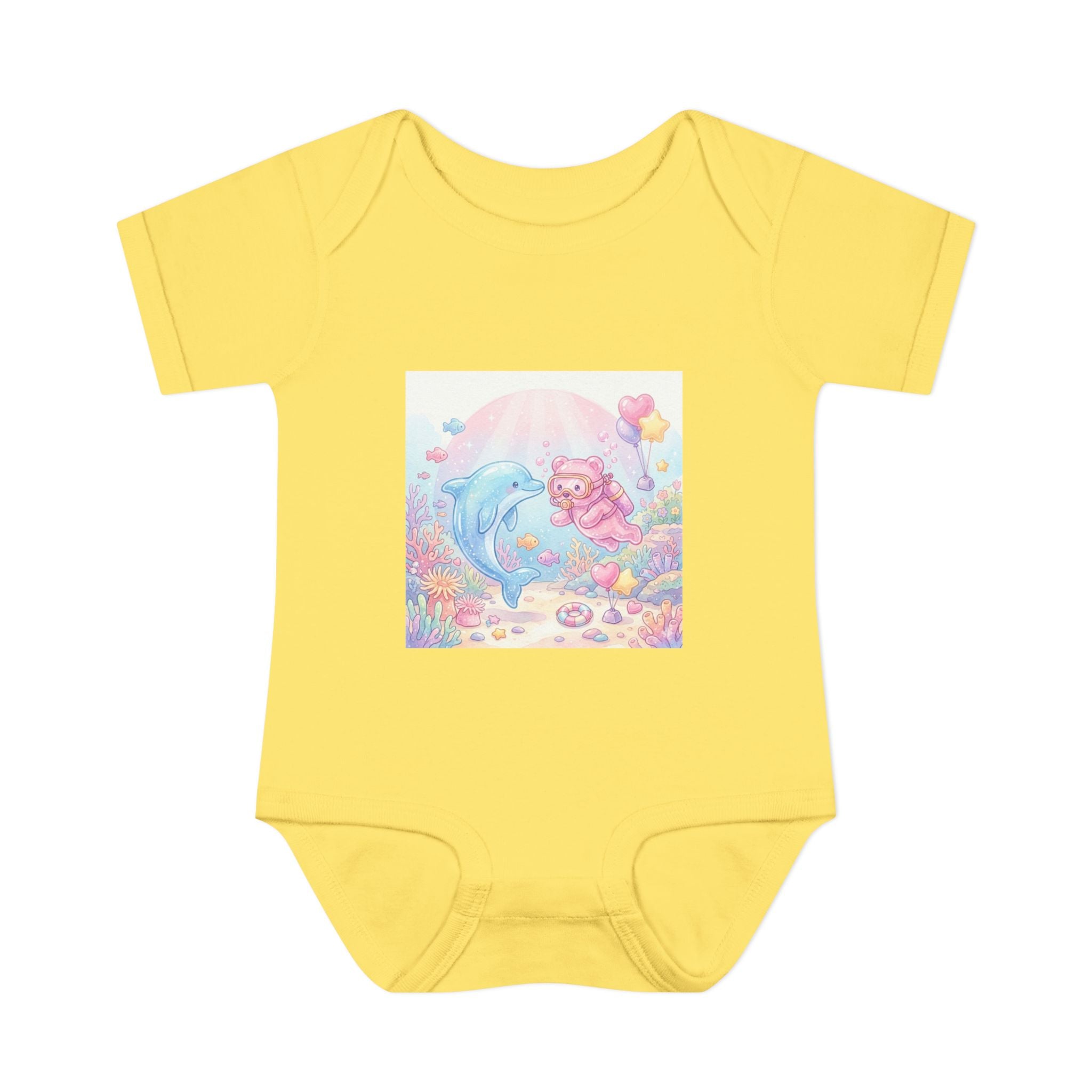 Infant Bodysuit — Pastel Dolphin & Pink Gummy Bear Underwater Baby Onesie