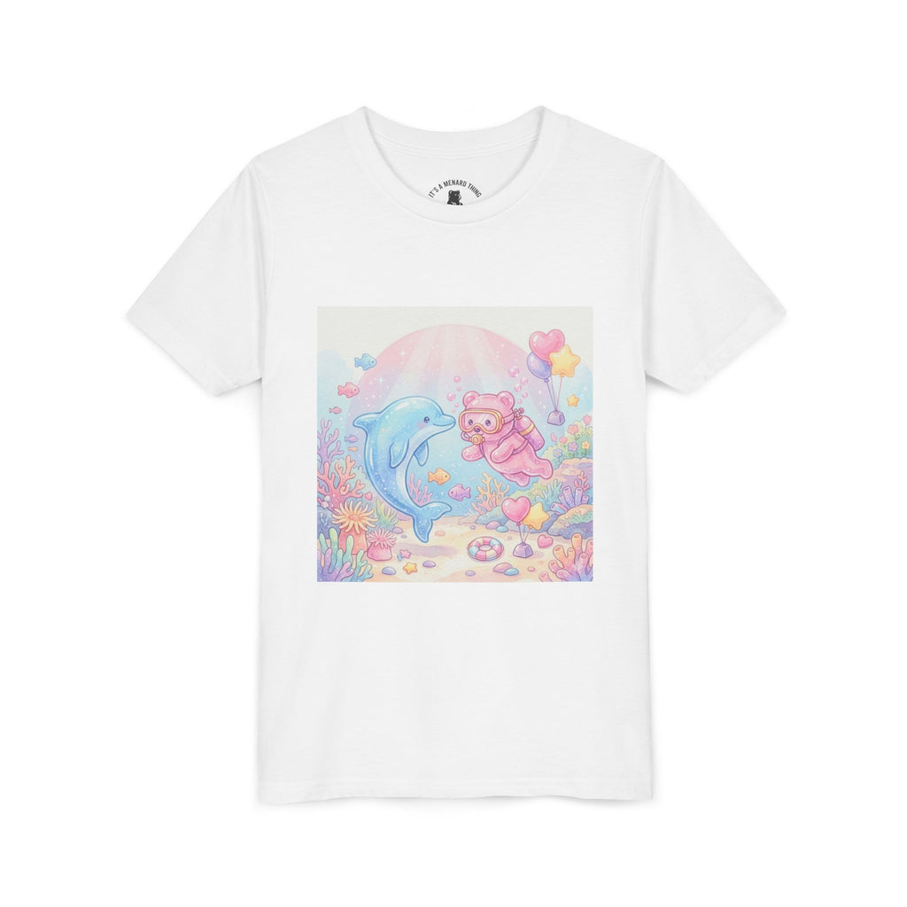 Dolphin & Pink Gooey Gummy Bear Underwater Tee — Pastel Ocean Animal Graphic Shirt