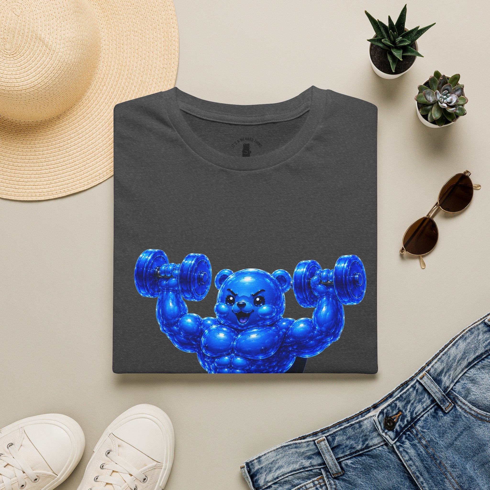 Working out with Bar Bells, Oozy Buff Bear Gummy Special Gym Addition- Adult Graphic Shirt