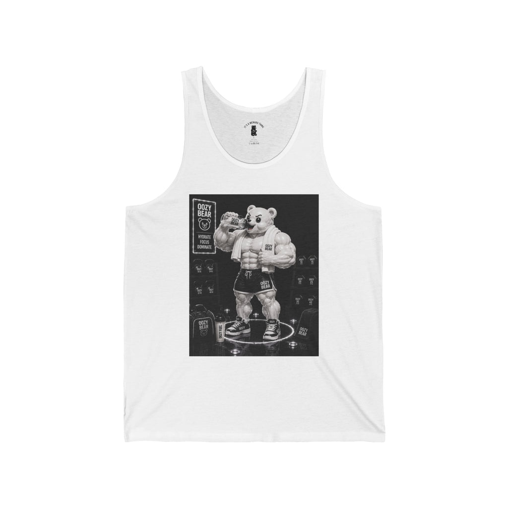 Rehydration Time, White Oozy Buff Bear Gummy Gym Addition- Adult Graphic Tank Top