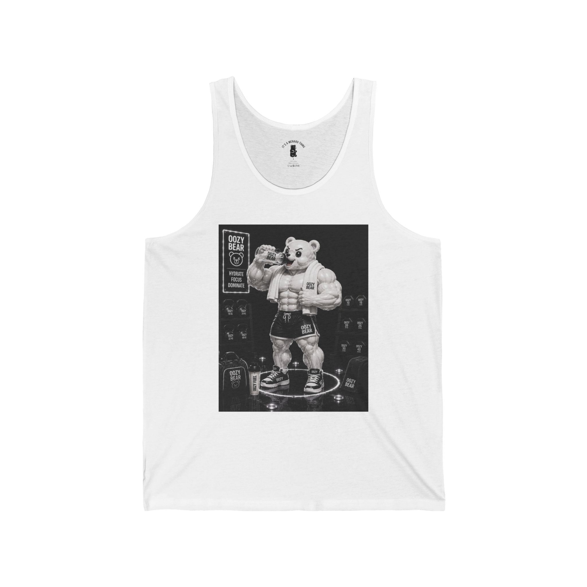 Rehydration Time, White Oozy Buff Bear Gummy Gym Addition- Adult Graphic Tank Top