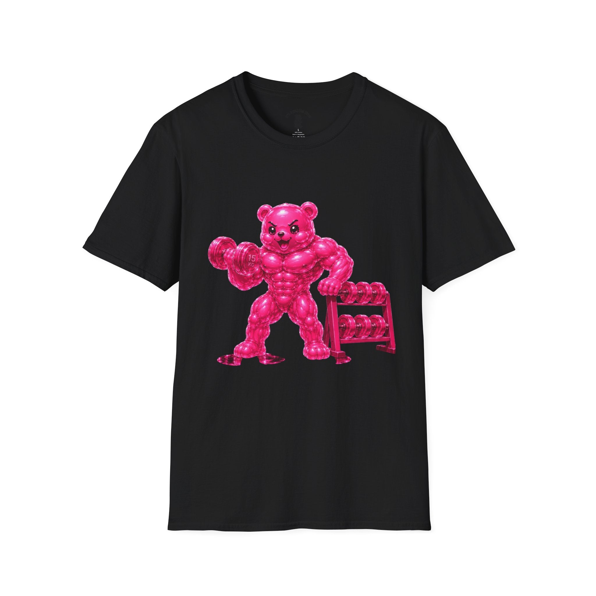 Pink Bodybuilder, Oozy Buff Bear Gummy Special Gym Addition- Adult Graphic Shirt