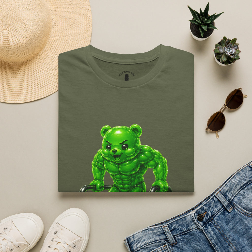 Bar Lifting Workout, Emerald green Oozy Buff Bear Gym Special- Adult Graphic Shirt (18+)
