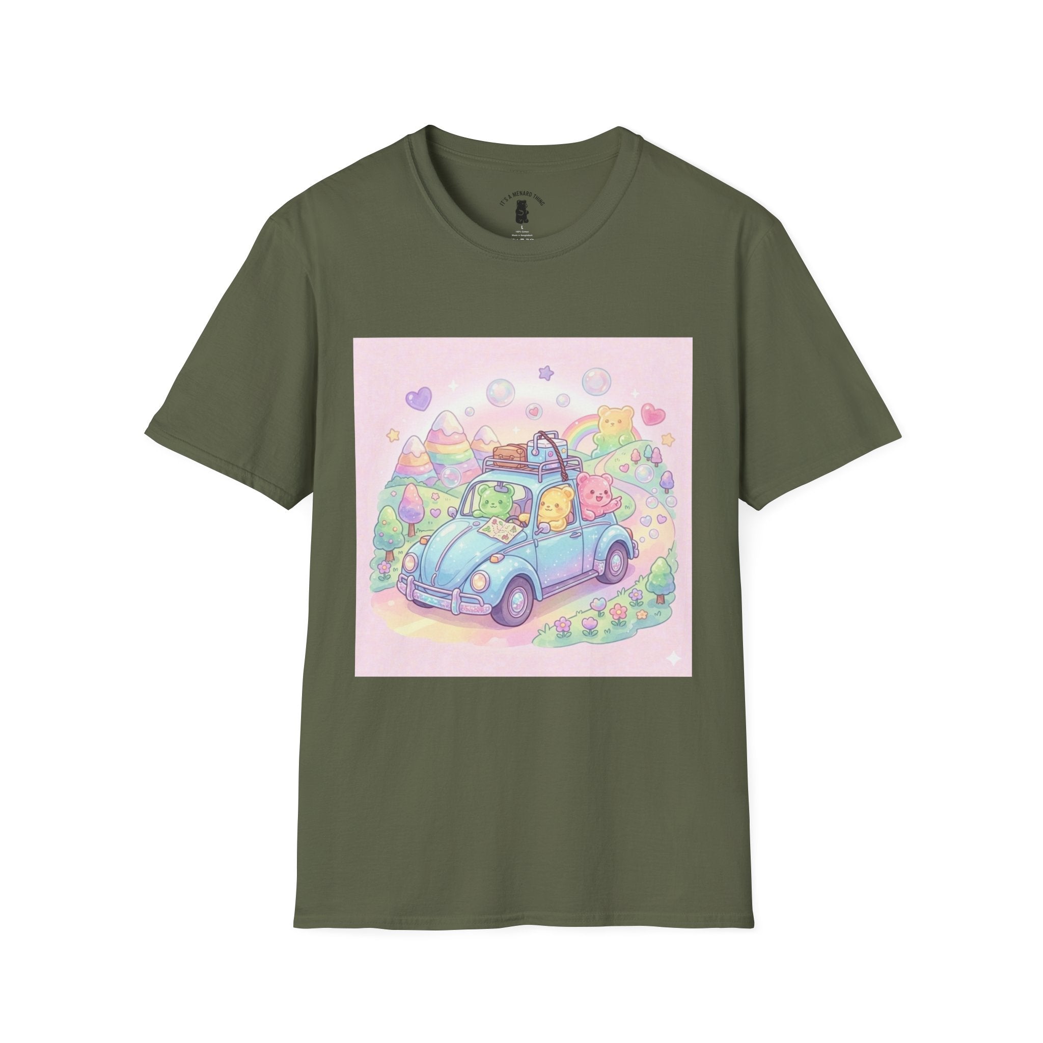 Buggy Road trip, Gooey Gummy Friends Adventure — Kawaii Graphic T-Shirt