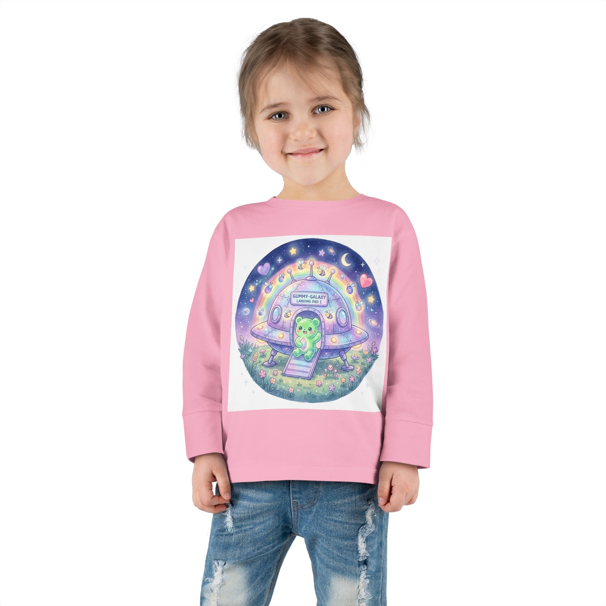Cute Alien UFO Nightscape Oozy Bear Special- Graphic Long Sleeve Shirt