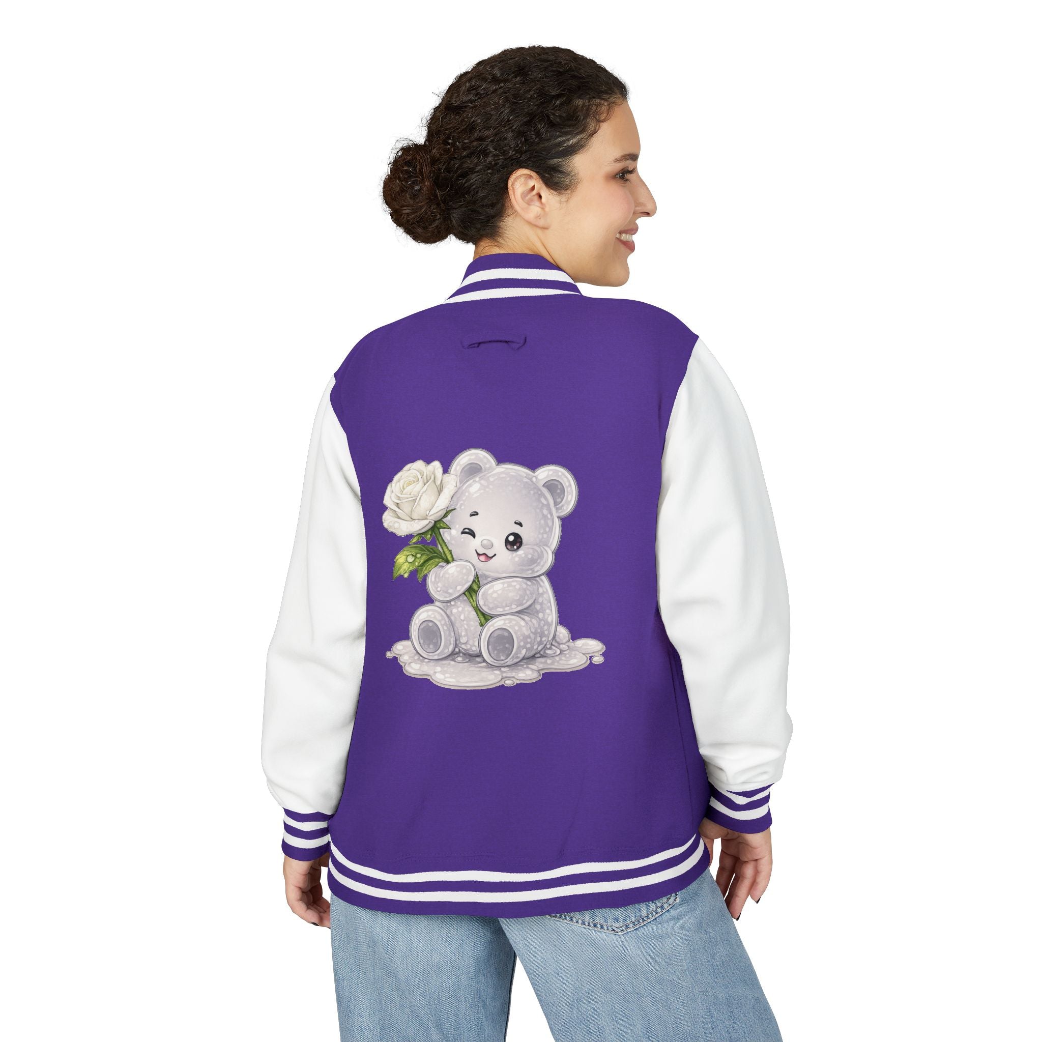 Blooming White Rose, Gooey Gummy Bear Friend- Kawaii Graphic Jacket