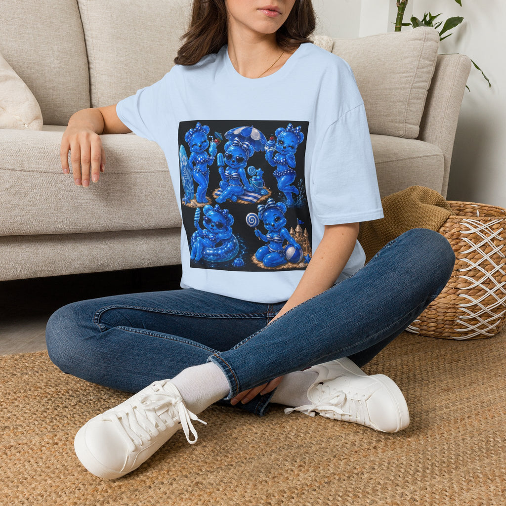 Retro Kawaii Blue Oozy Bear Pin Up Beach Babe- Adult Graphic Shirt (18+)