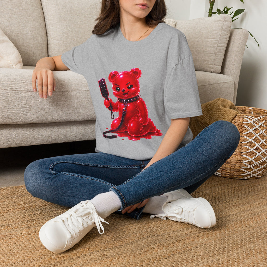 Crimson Red Oozy Bear Gummy Freak with Spank Paddle- Graphic Shirt (Adult Only!)
