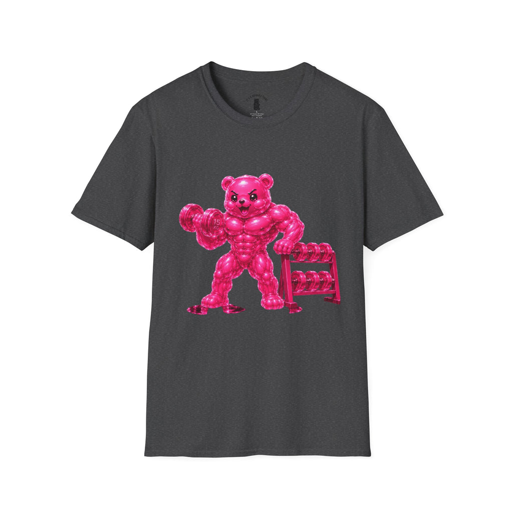 Pink Bodybuilder, Oozy Buff Bear Gummy Special Gym Addition- Adult Graphic Shirt