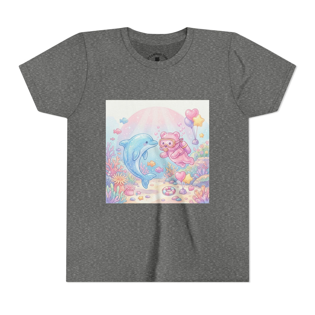 Dolphin & Pink Gooey Gummy Bear Underwater Tee — Pastel Ocean Animal Graphic Shirt