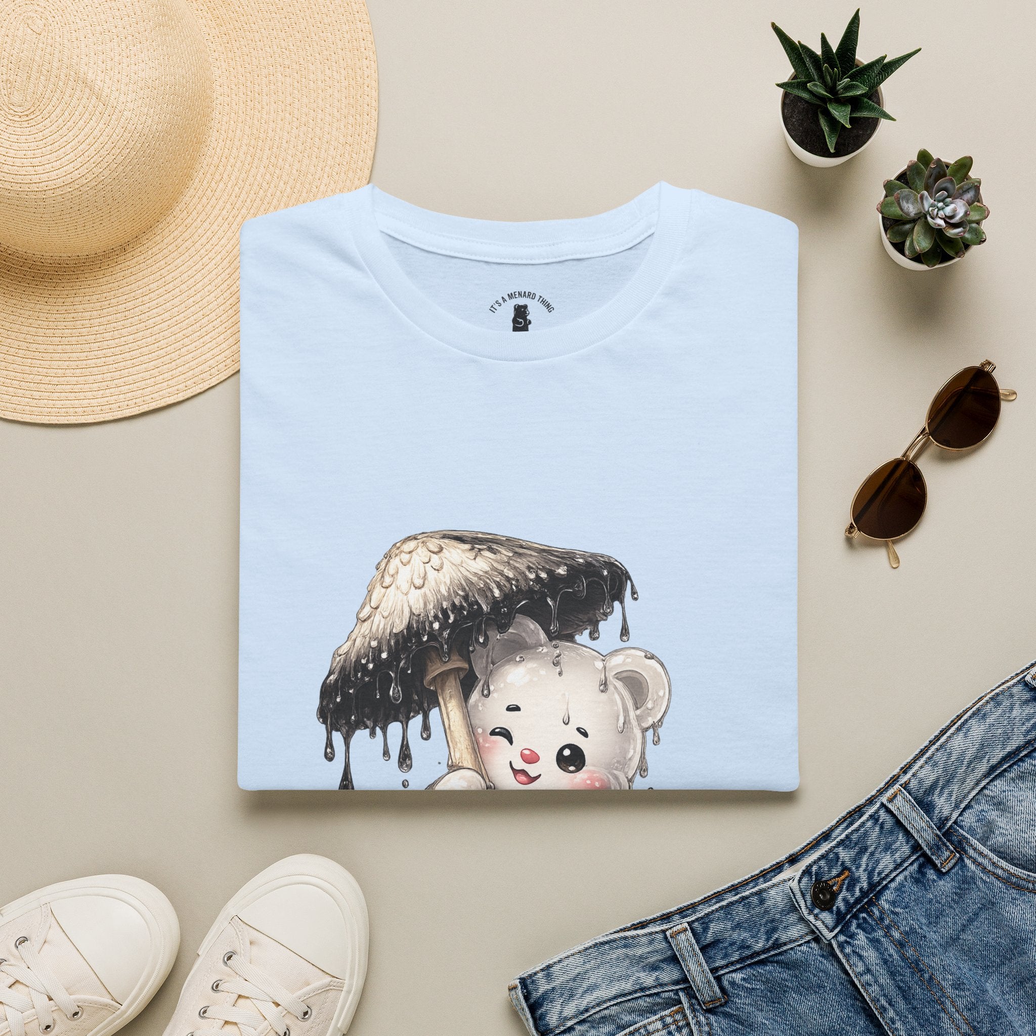Ink Cap Mushroom Umbrella Special White Oozy Bears Friend- Graphic Shirt